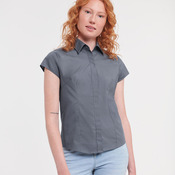 Women's cap sleeve polycotton easycare fitted poplin shirt